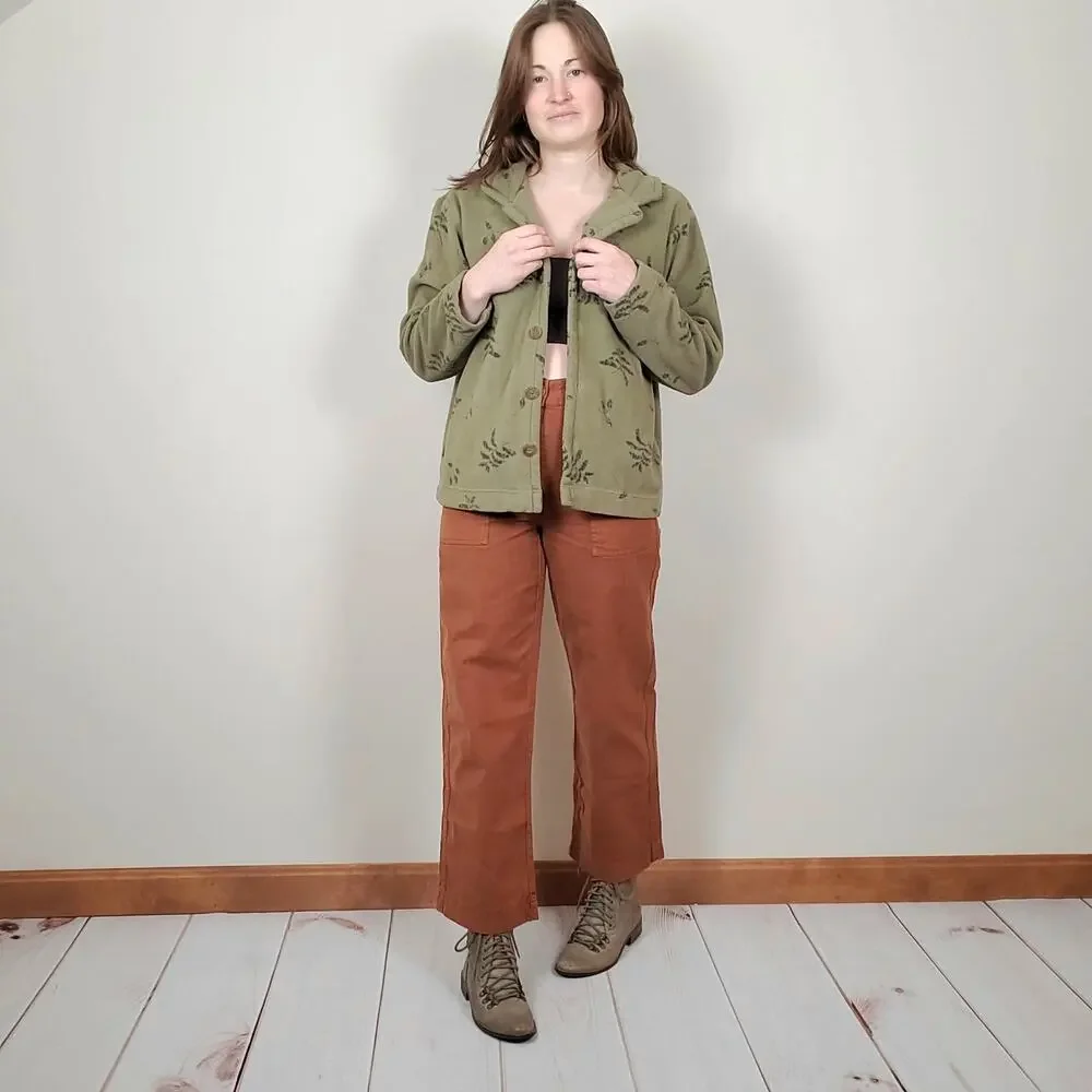 Vintage 90s Y2K Fern Leaf Fleece Cardigan Green Medium - Picture 2 of 9